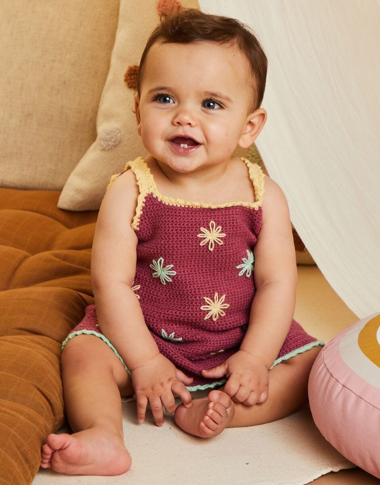 Sirdar Snuggly 4ply 5512 Crochet Lazy Daisy Dress 0-3m - 18-24m