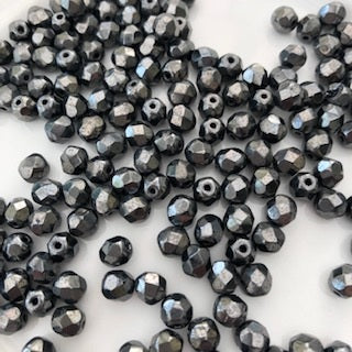 Gun Metal Cut Glass Bead
