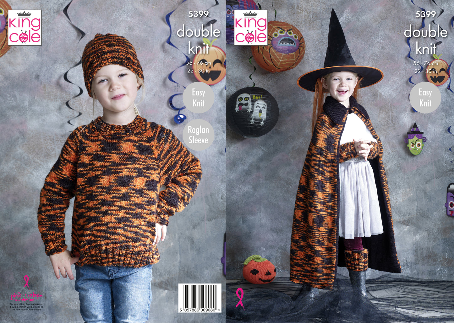 King Cole 5399 Sweater, Wrist Warmers, Hat, Leg Warmers, Cape and Pumpkin in Glitz DK leaflet