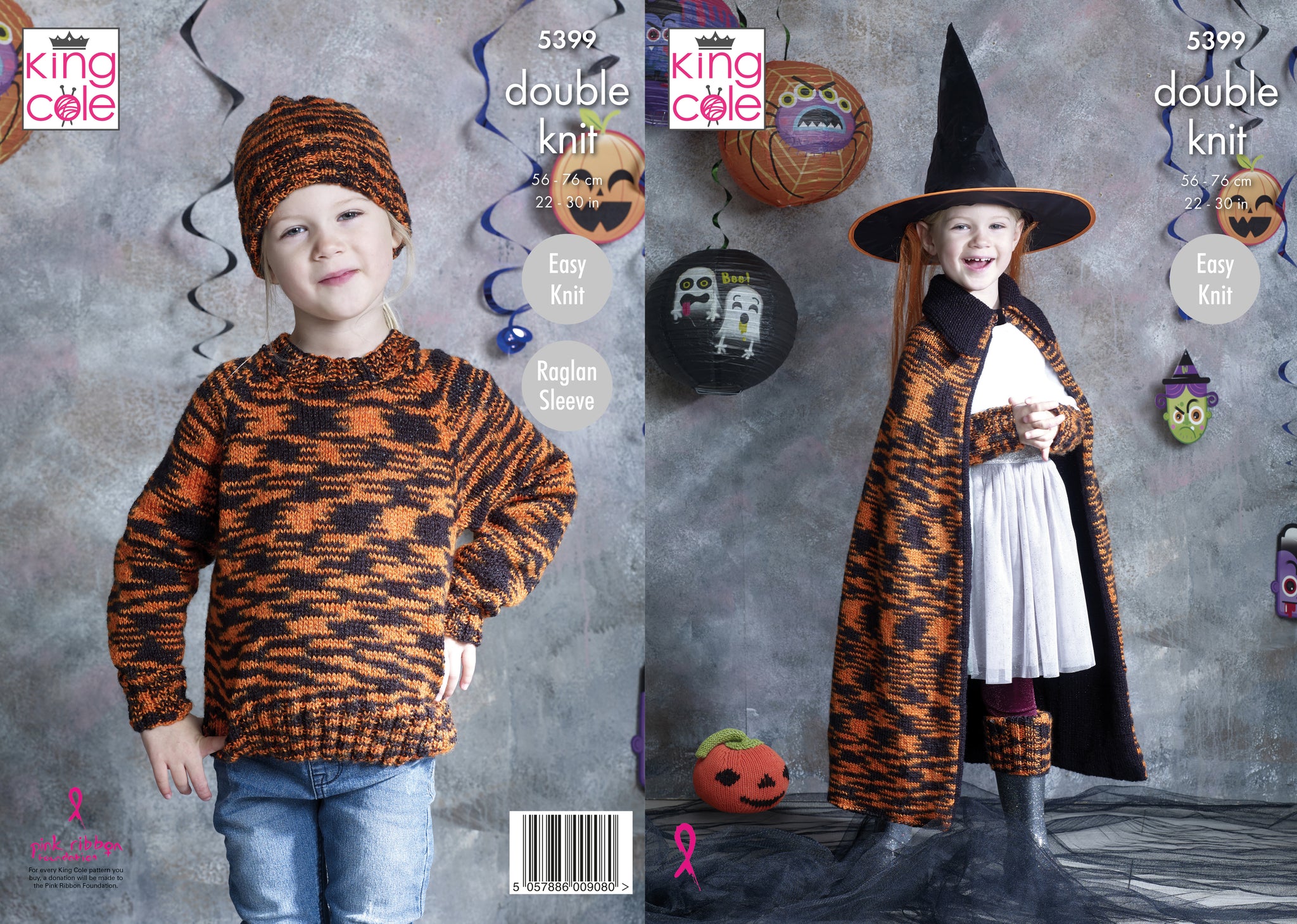 King Cole 5399 Sweater, Wrist Warmers, Hat, Leg Warmers, Cape and Pumpkin in Glitz DK leaflet