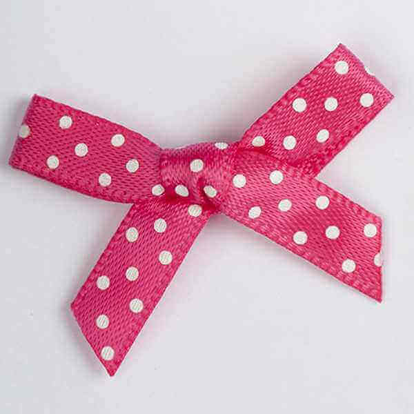 Ribbon Bow Shocking Pink with White Dots 7mm