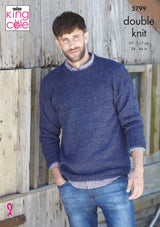 King Cole 5799 Mens Round and V Neck Sweaters in Homespun DK Leaflet