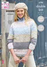 King Cole 5795 Ladies Round and High Neck Sweaters in Homespun DK Leaflet
