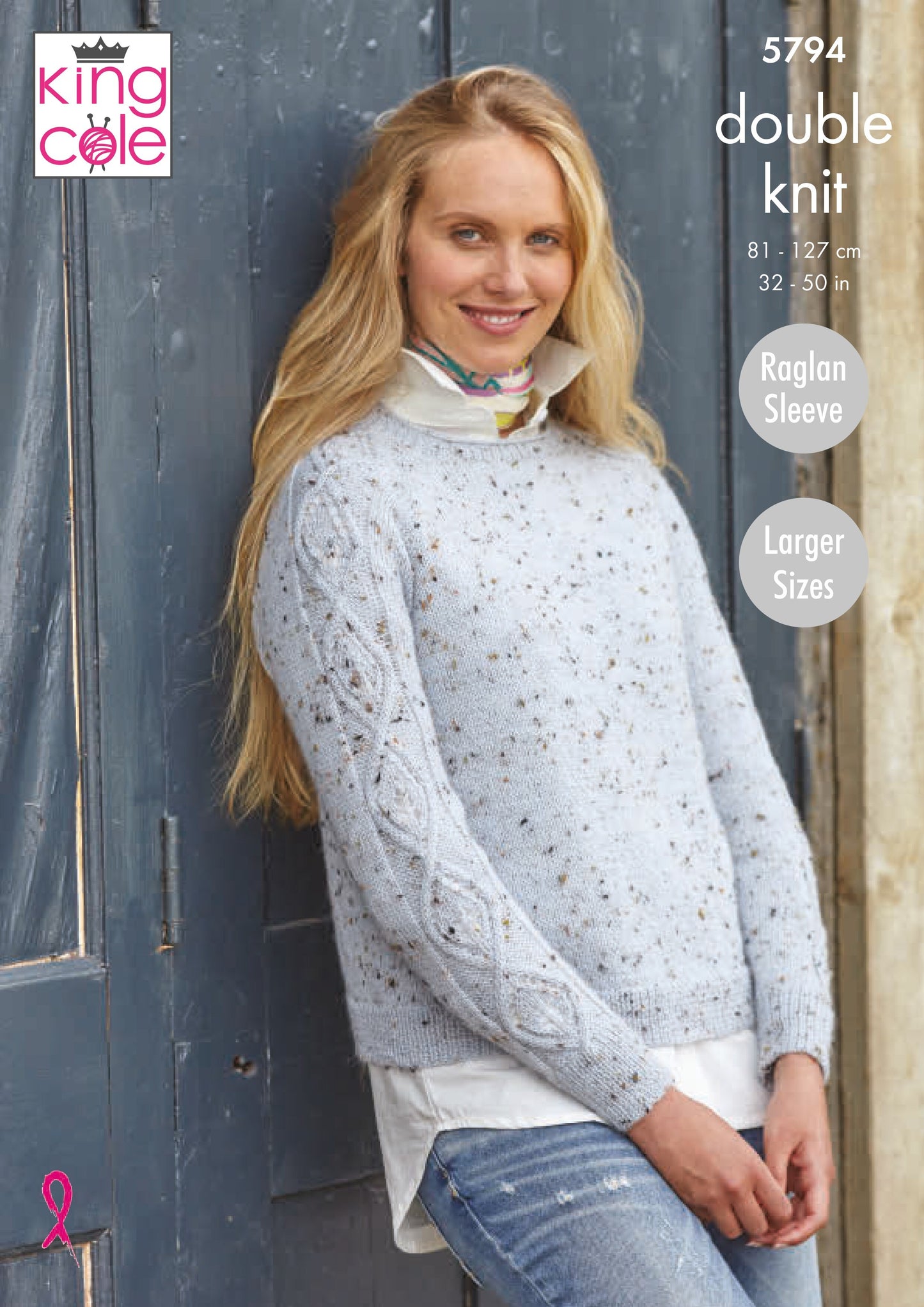 King Cole 5794 Ladies Round and Stand Up Neck Sweaters in Homespun DK Pattern
