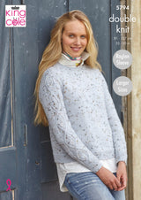 King Cole 5794 Ladies Round and Stand Up Neck Sweaters in Homespun DK Pattern