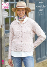 King Cole 5797 Ladies Round Neck Cardigan and Waistcoat in Homespun DK Pattern