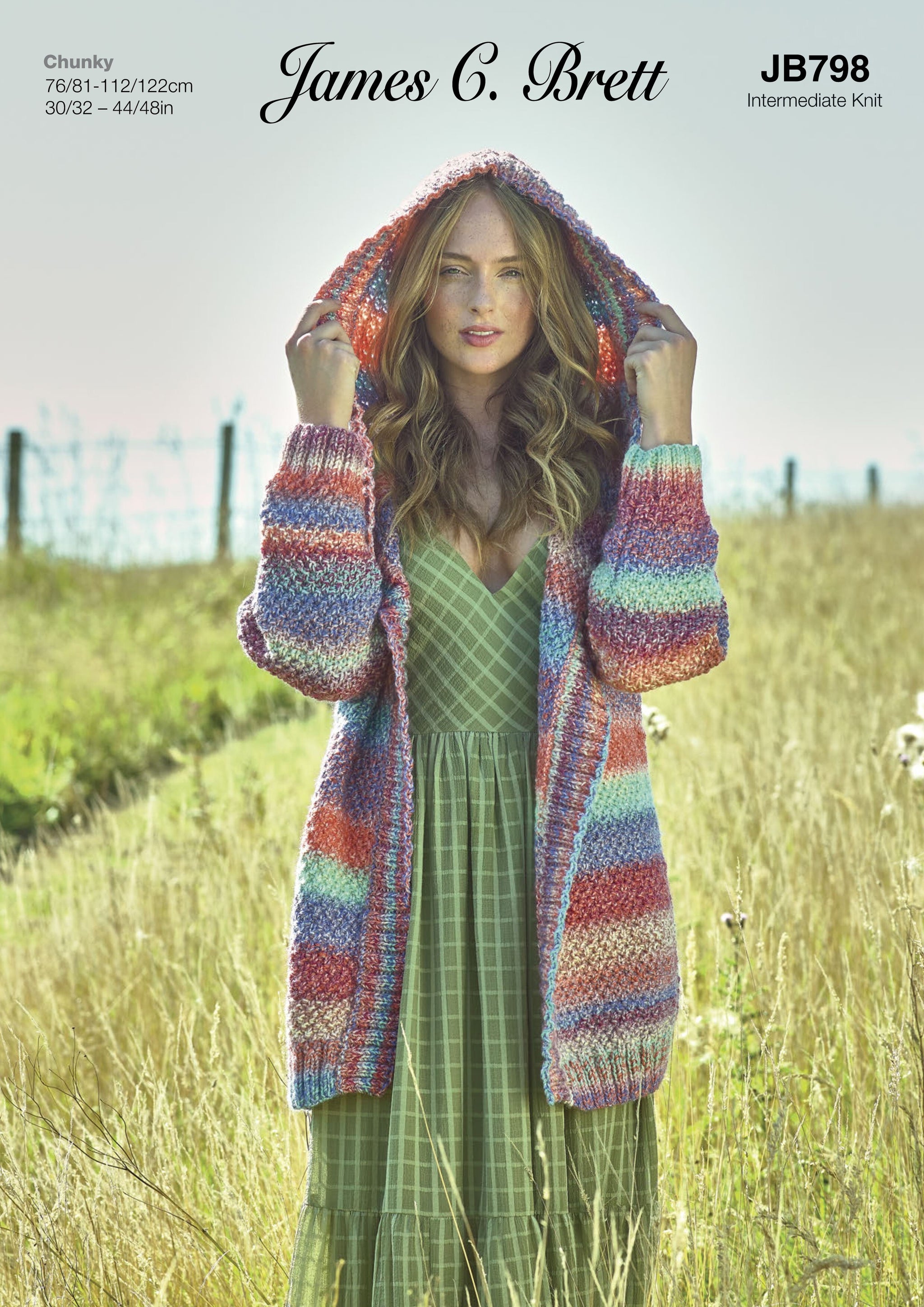 James C Brett JB798 Hooded Cardigan in Marble Chunky Pattern