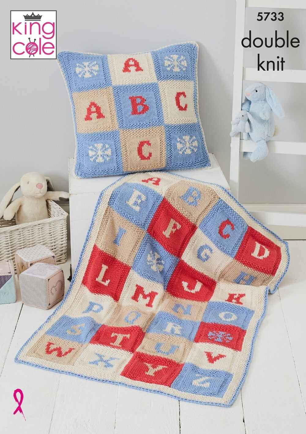 King Cole 5733 Alphabet Blanket and Cushion Cover in Cottonsoft DK Leaflet