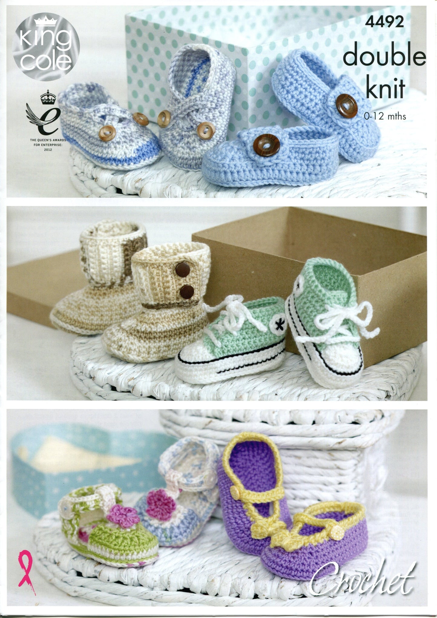 King Cole 4492 Crocheted Baby Shoes in Cherish Dk and Cherished DK Pattern