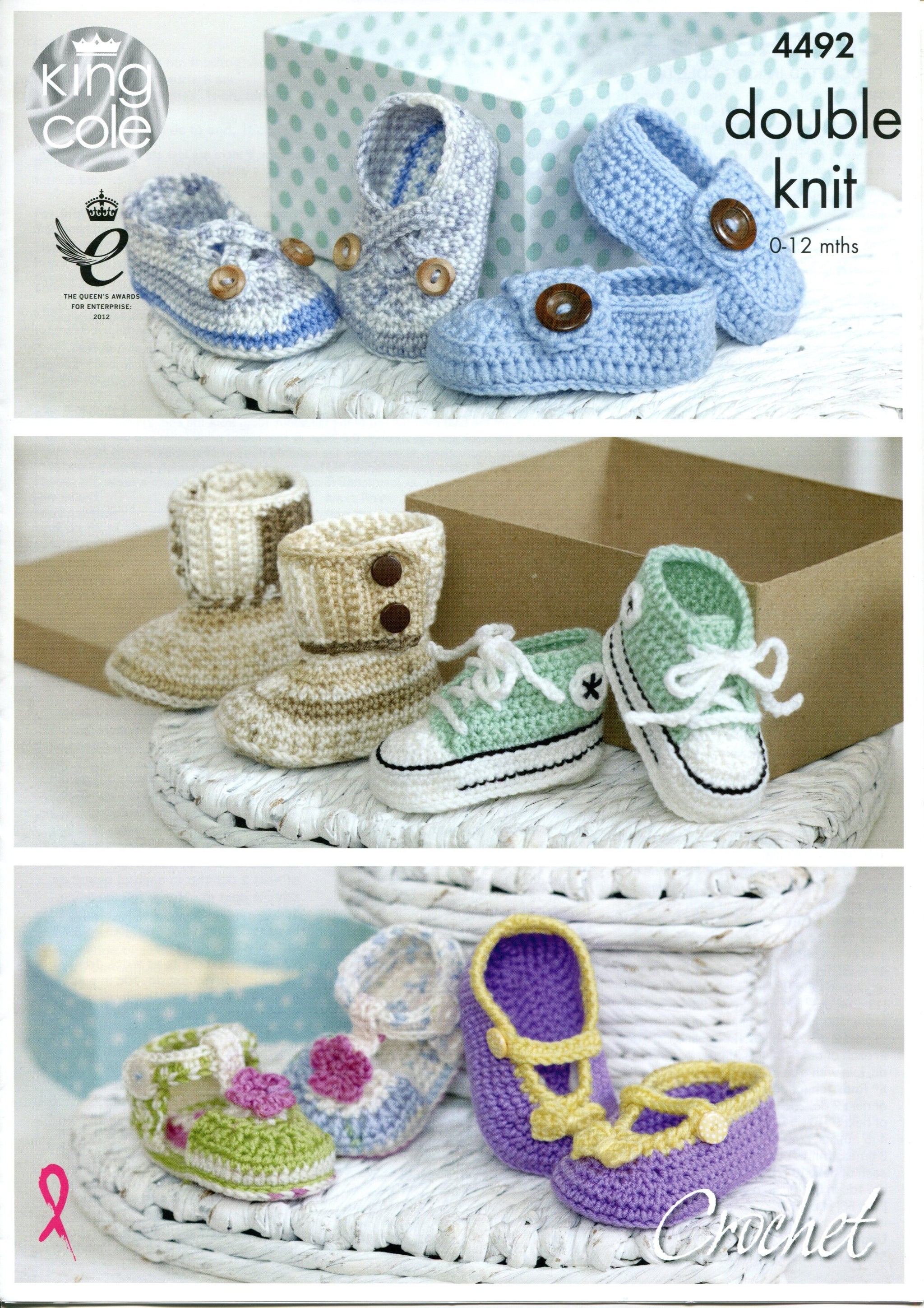 King Cole 4492 Crocheted Baby Shoes in Cherish Dk and Cherished DK Pattern