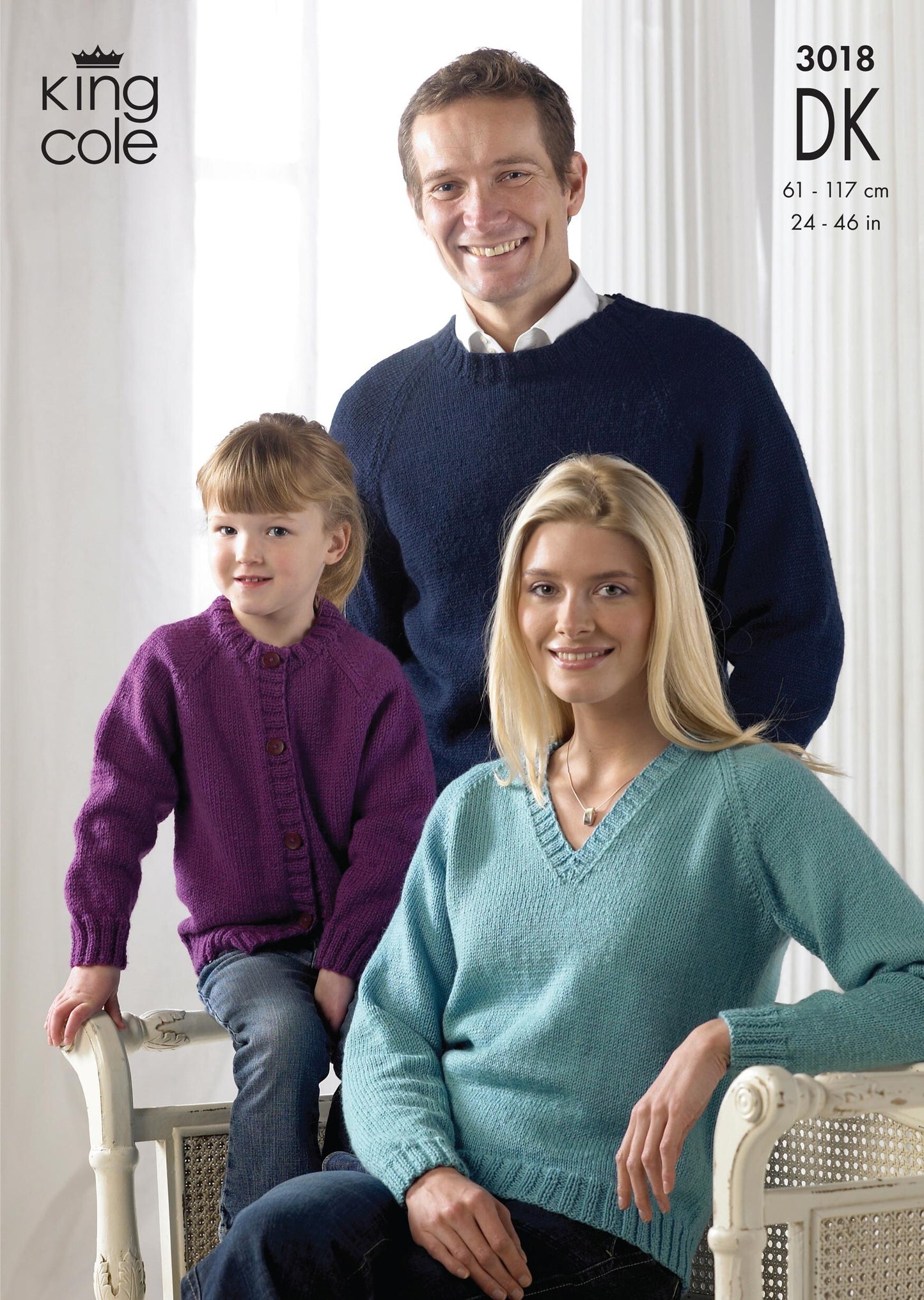 King Cole Knitting Pattern 3018 Sweaters and Cardigan in Merino Blend DK