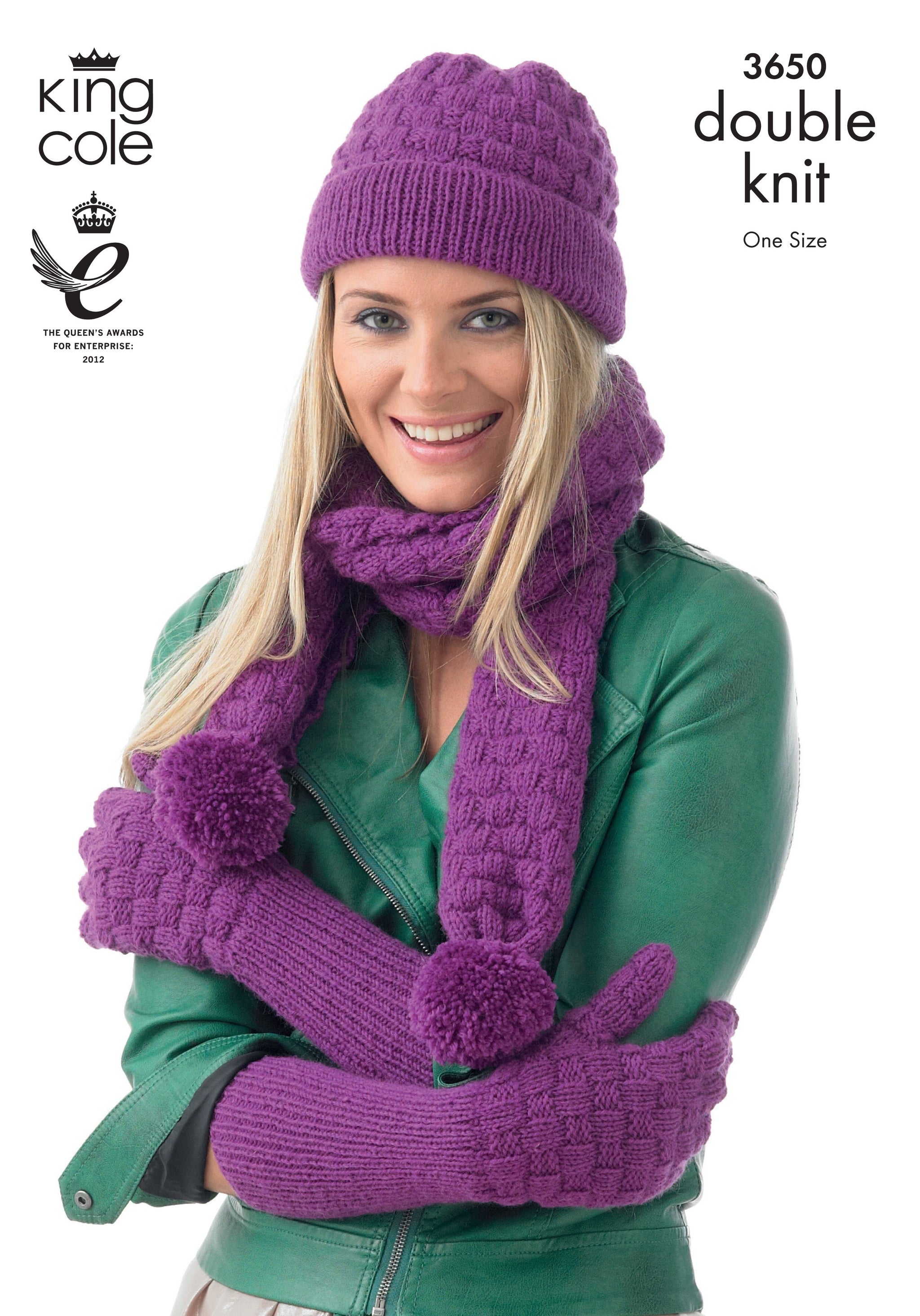 King Cole 3650 Ladies Hat, Scarf and Gloves in Merino Blend DK Pattern