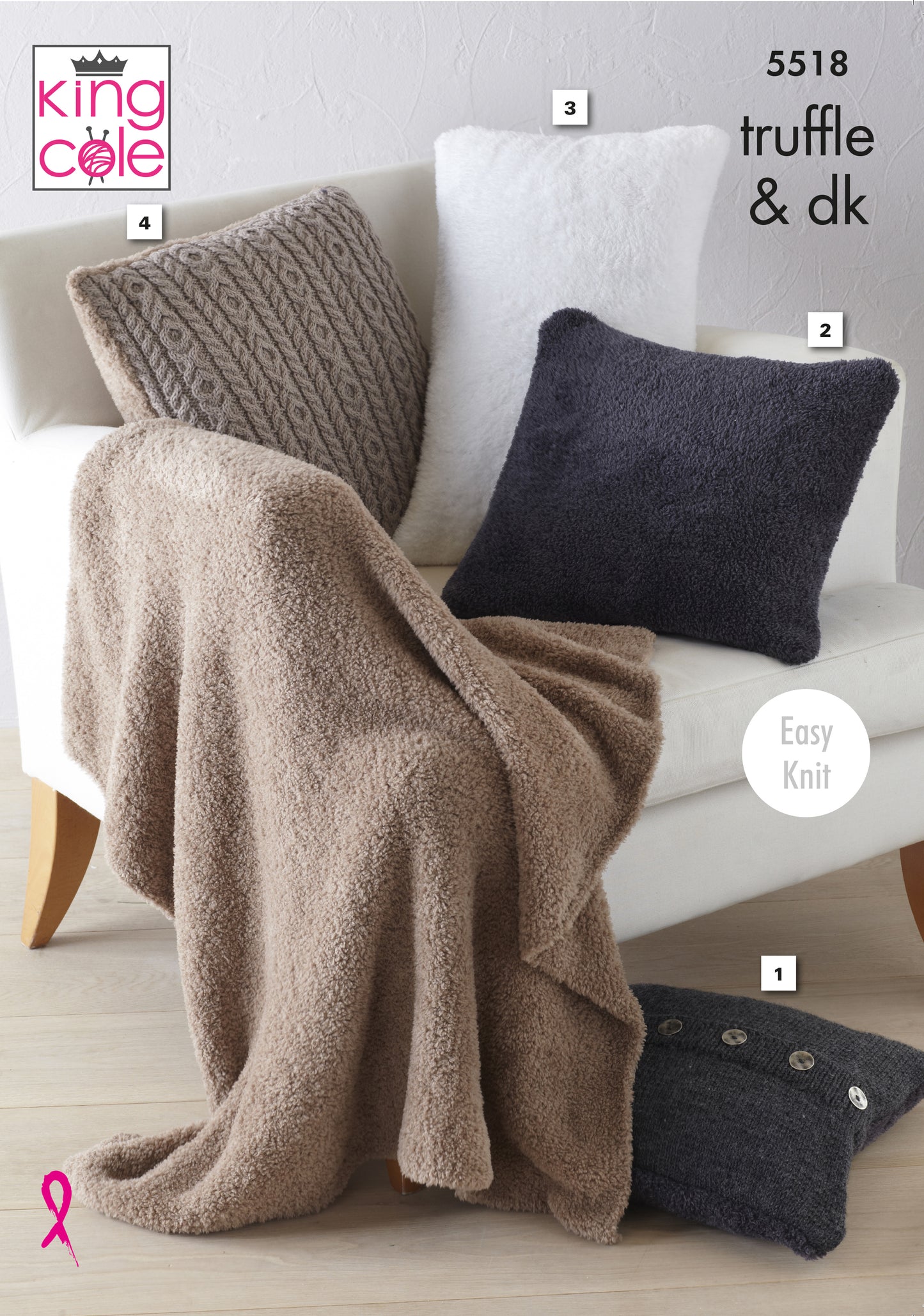 King Cole 5518 Cushions and Lap Blanket in Truffle and Merino Blend DK Leaflet