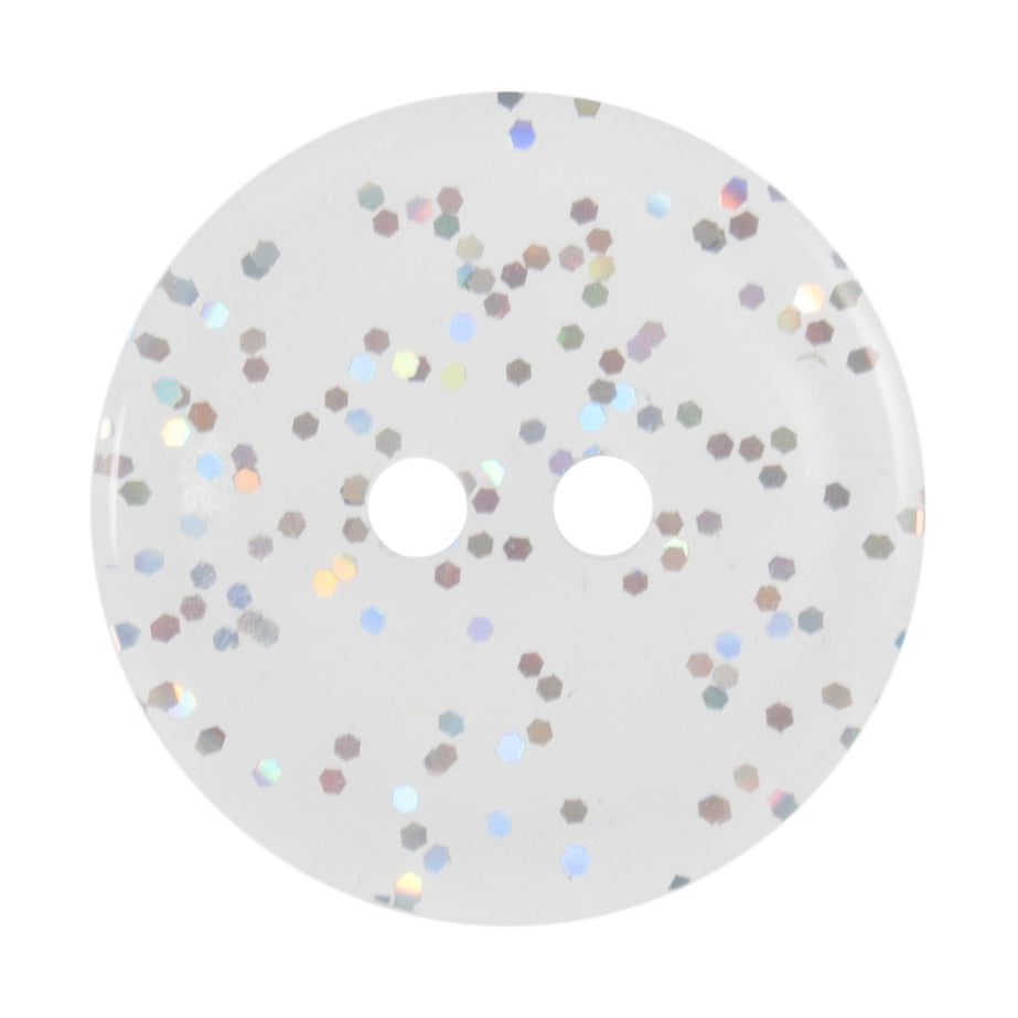 Transparent Glitter Button 2 Hole: 15mm: Transparent/Silver