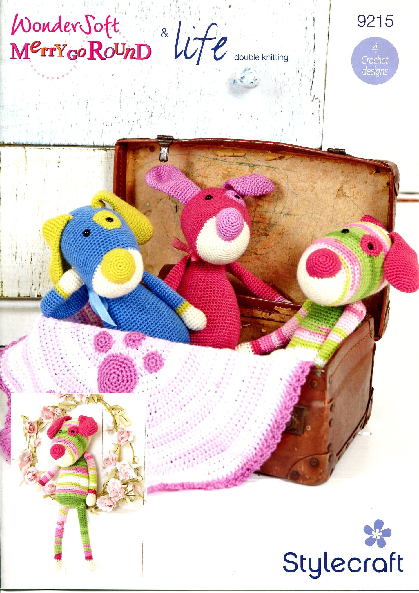 Stylecraft 9215 Puppies & Paw Print Blankie in Wondersoft MerryGoRound and Life DK Leaflet