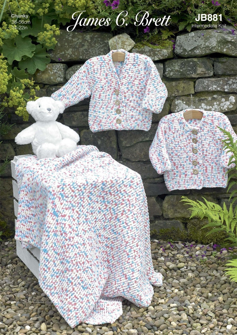 James C Brett JB881 Cardigans and Blanket in Flutterby Chunky Pattern