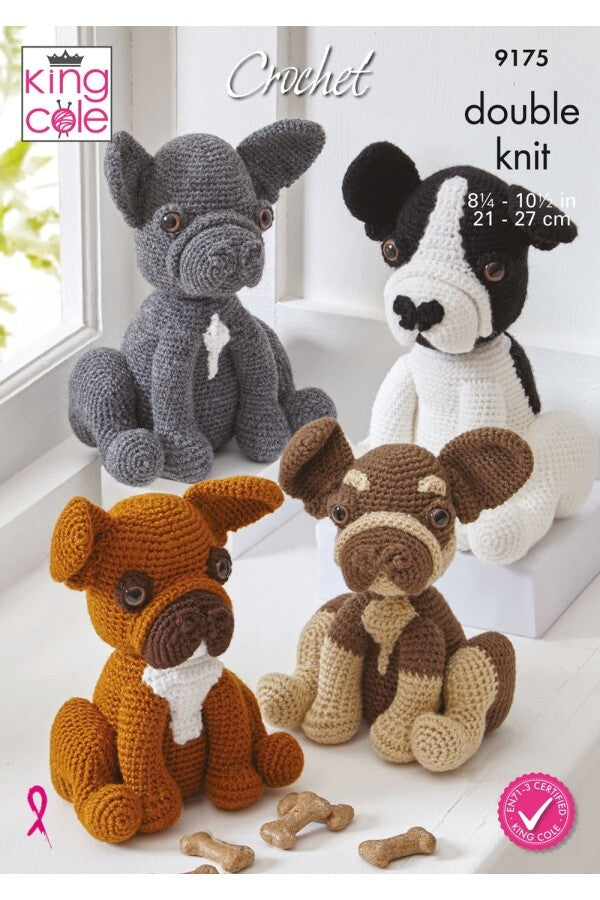 King Cole 9175 French Bulldogs in Big Value DK 50g and Pricewise DK Pattern