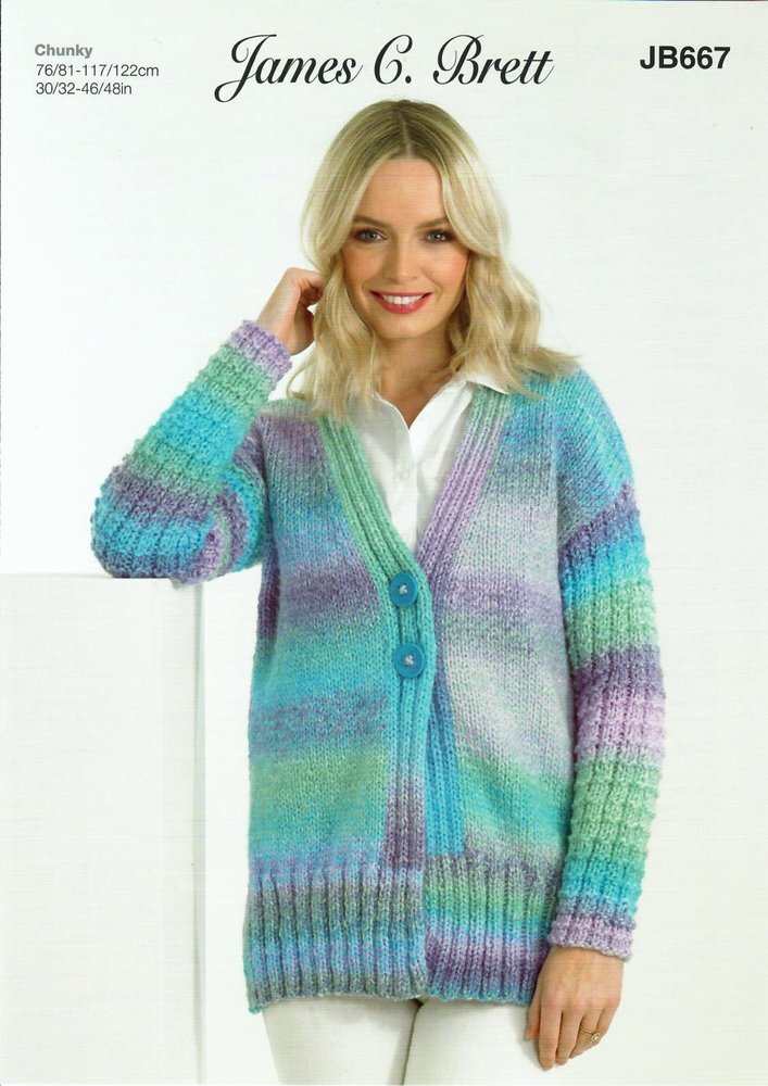 James C Brett JB667 Women Jacket in James C Brett Marble Chunky Pattern