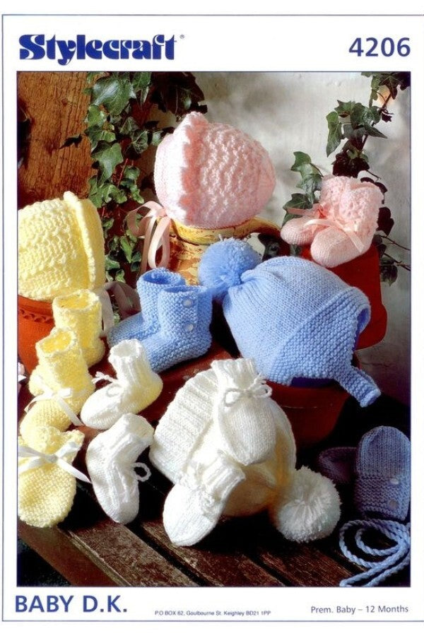 Stylecraft 4206 Baby DK (leaflet) Bonnets, Cap, Helmet, Bootees & Mittens