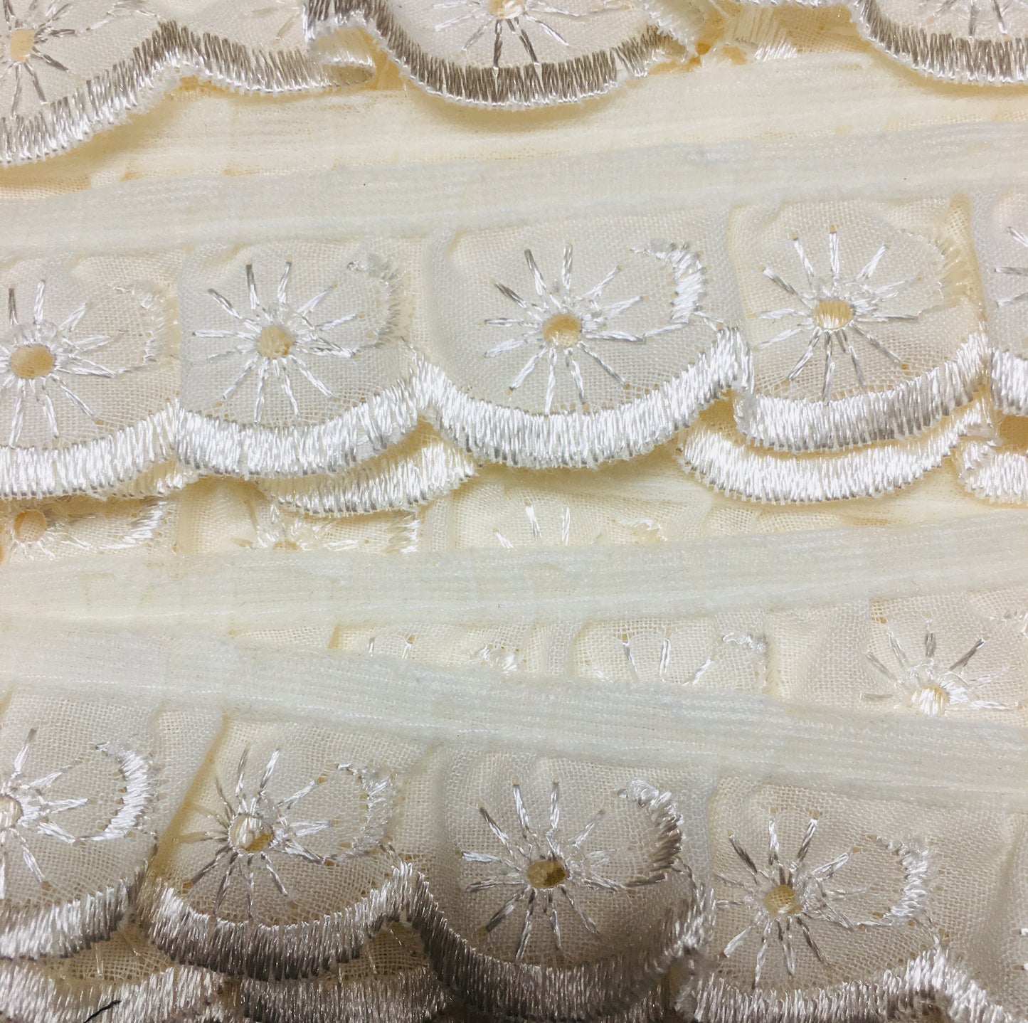 Broderie Anglaise Lace Trim : Frilled: 25mm: Cream