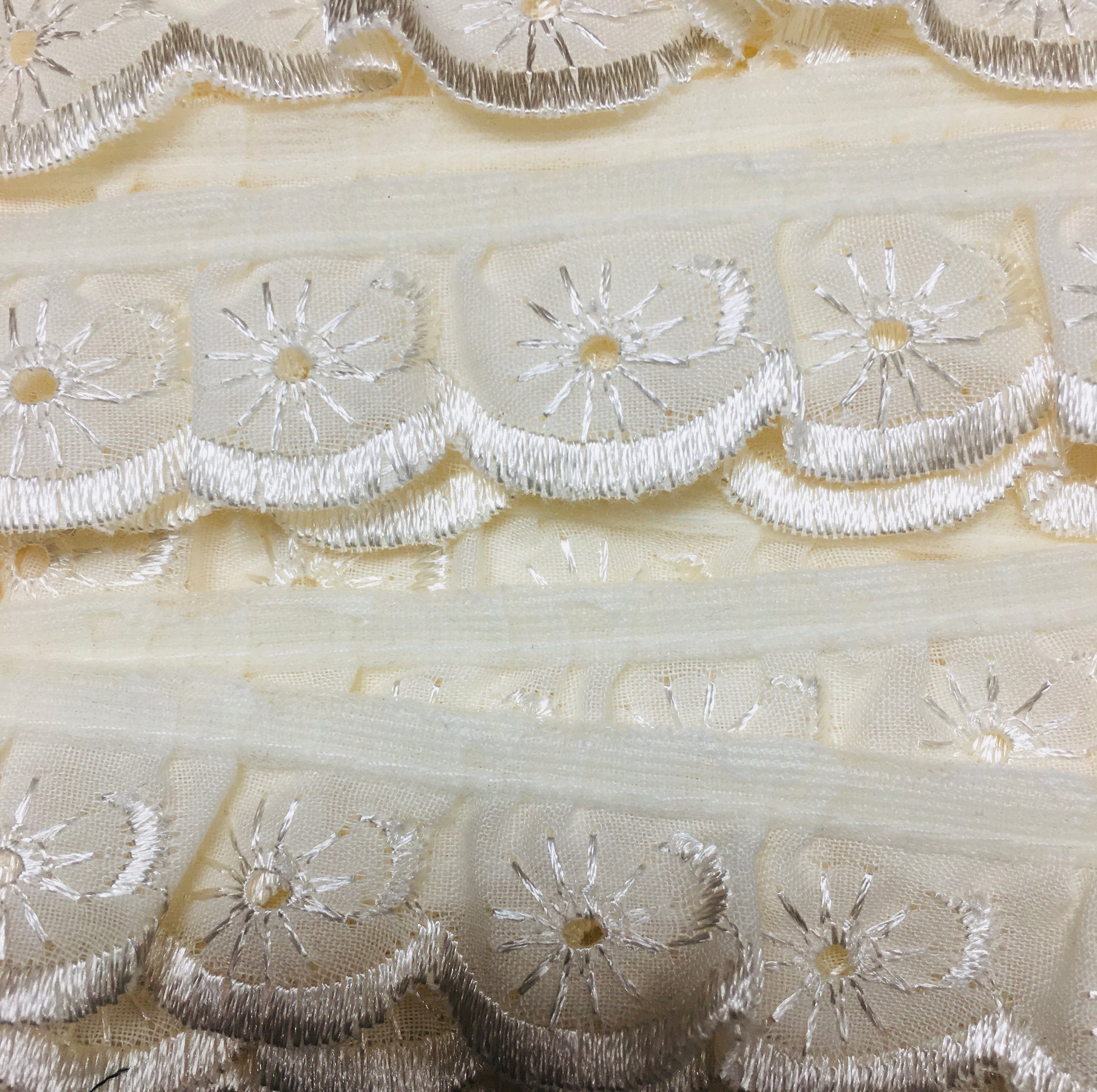 Broderie Anglaise Lace Trim : Frilled: 25mm: Cream
