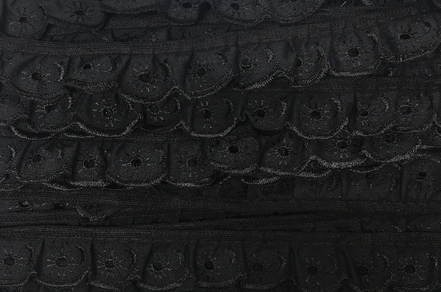 Broderie Anglaise Lace Trim : Frilled: 25mm: Black