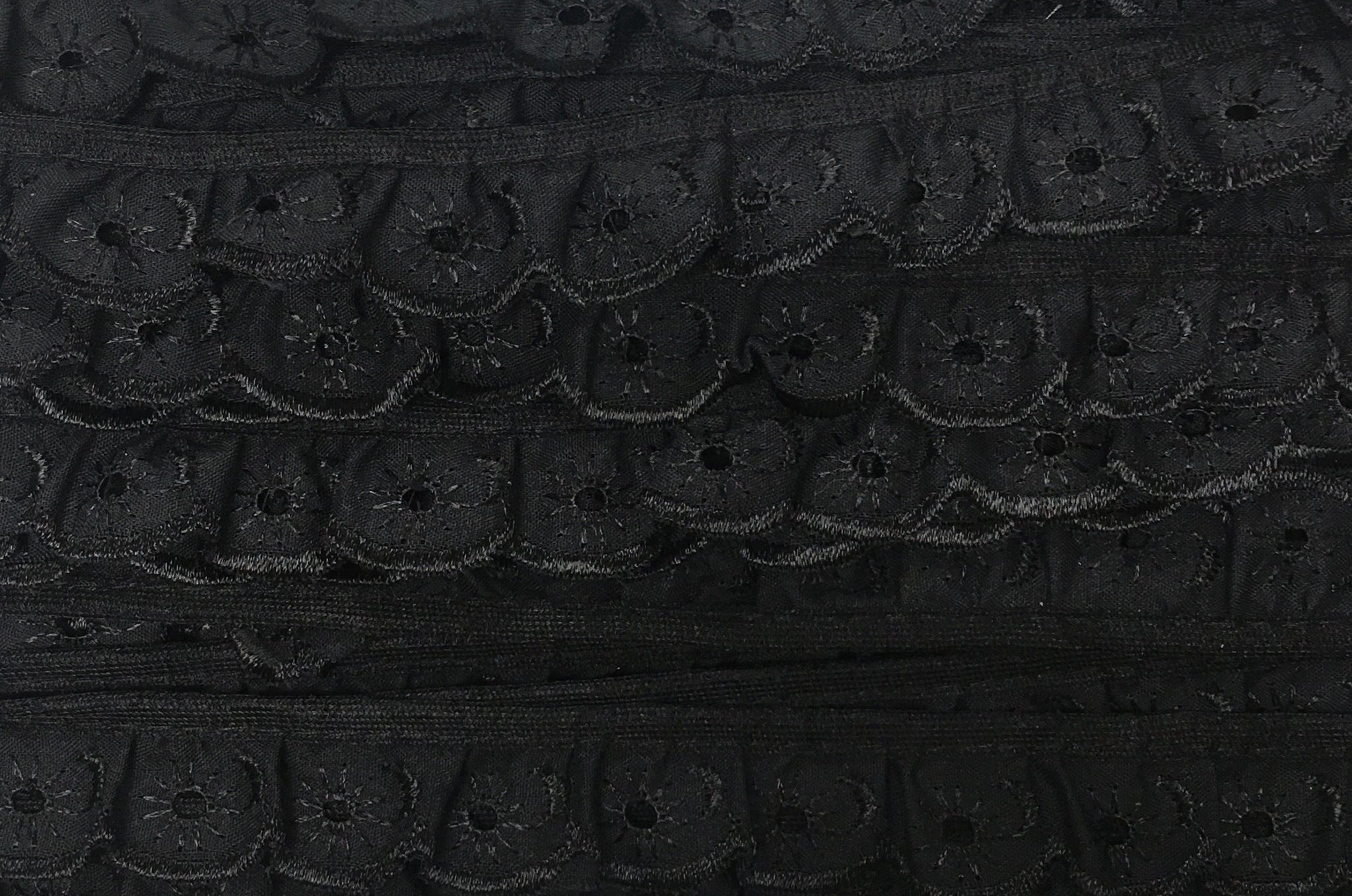Broderie Anglaise Lace Trim : Frilled: 25mm: Black