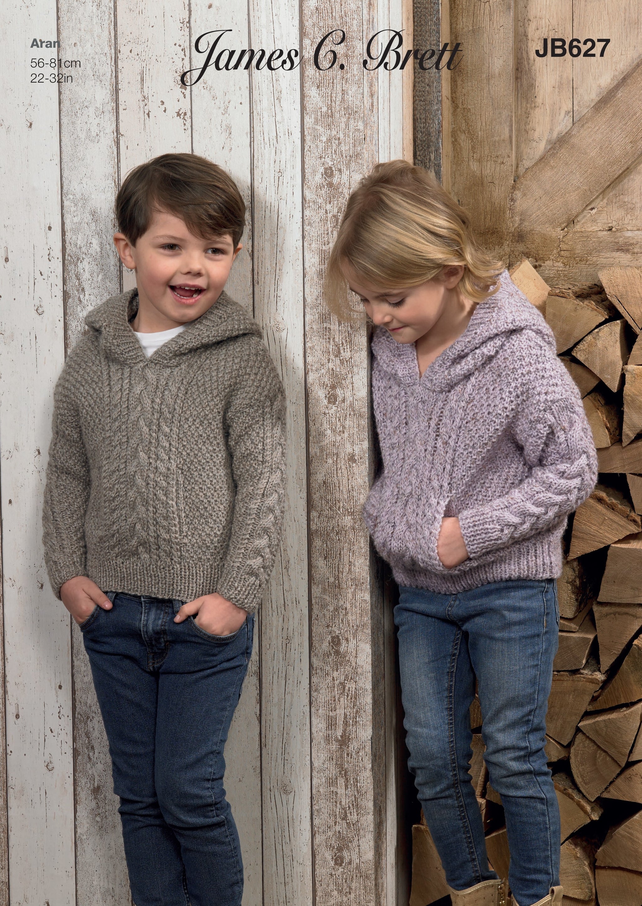 James C Brett JB627 Hooded Sweater in Rustic with Wool Aran Leaflet