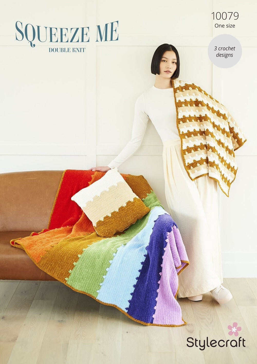 Stylecraft 10079 Blankets and Cushion in Squeeze Me DK leaflet