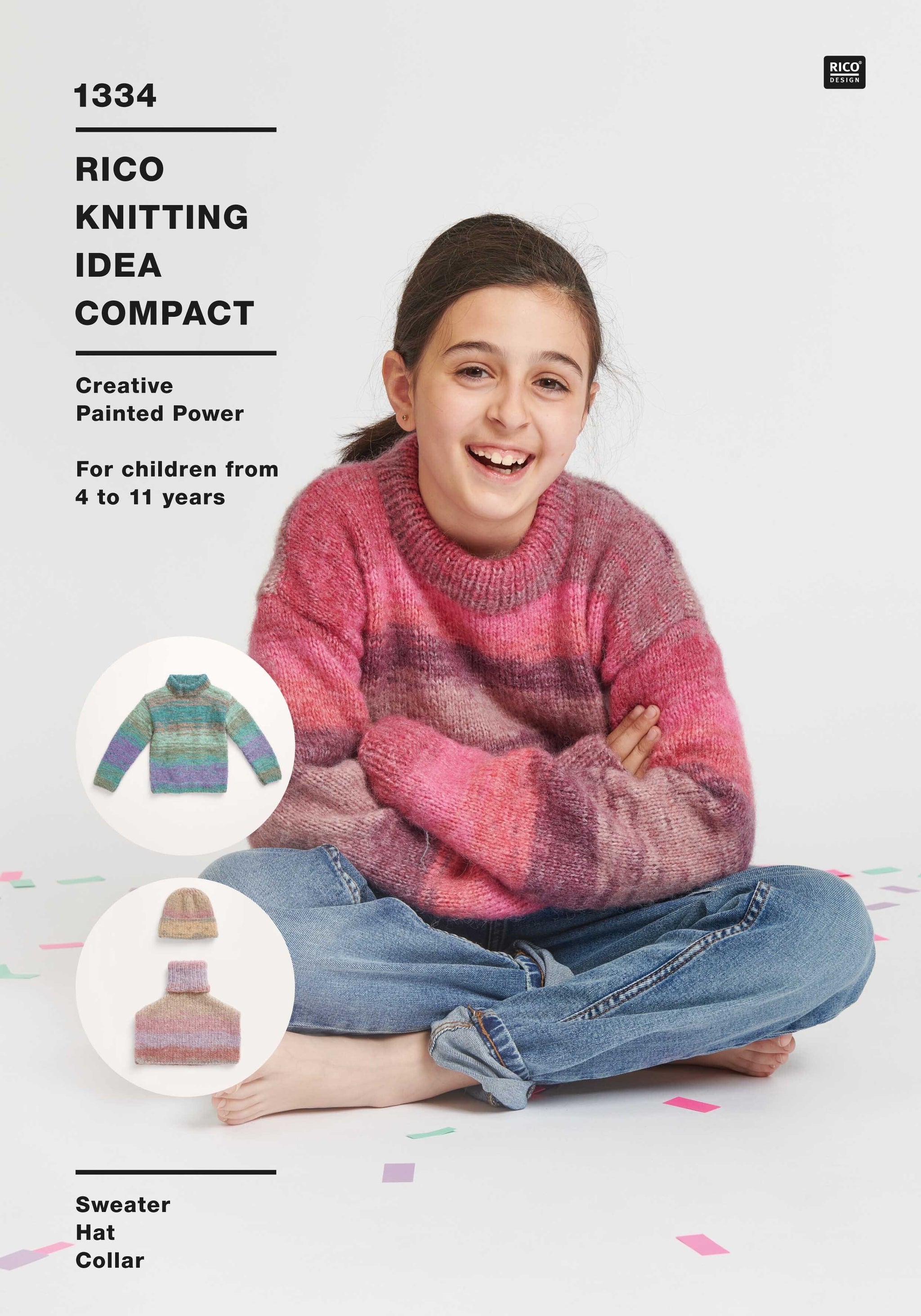 Rico Knitting Idea Compact 1334 Sweater, Hat and Collar in Creative Painted Power leaflet
