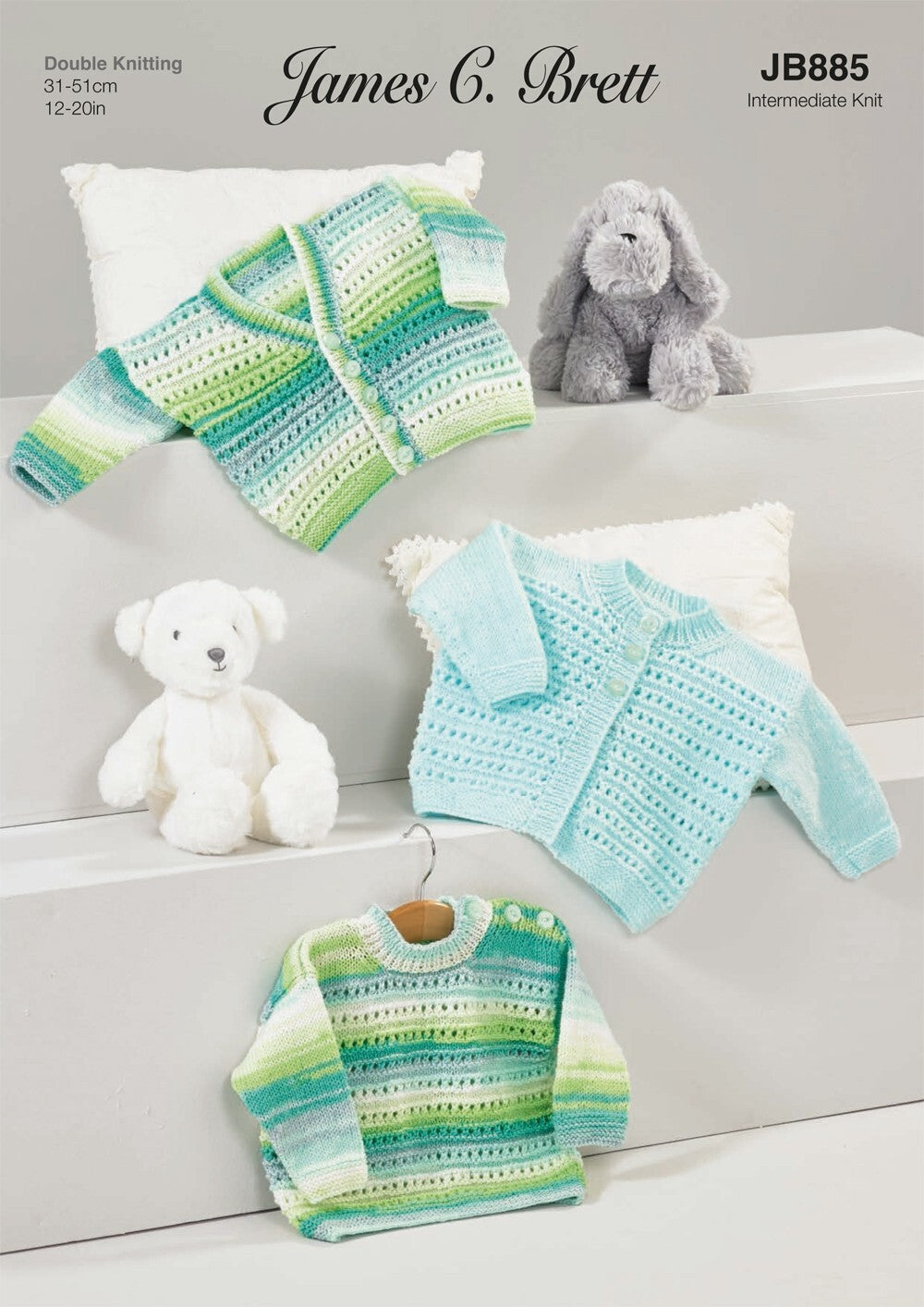 James C Brett JB885 Sweater and Cardigans in Baby Twinkle DK and Baby Twinkle Print DK leaflet
