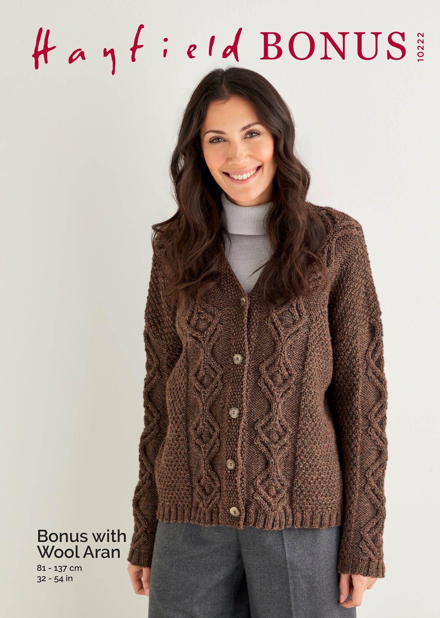 Hayfield 10222 Cable Knit V-Neck Cardigan in Hayfield Bonus Aran with Wool (leaflet)