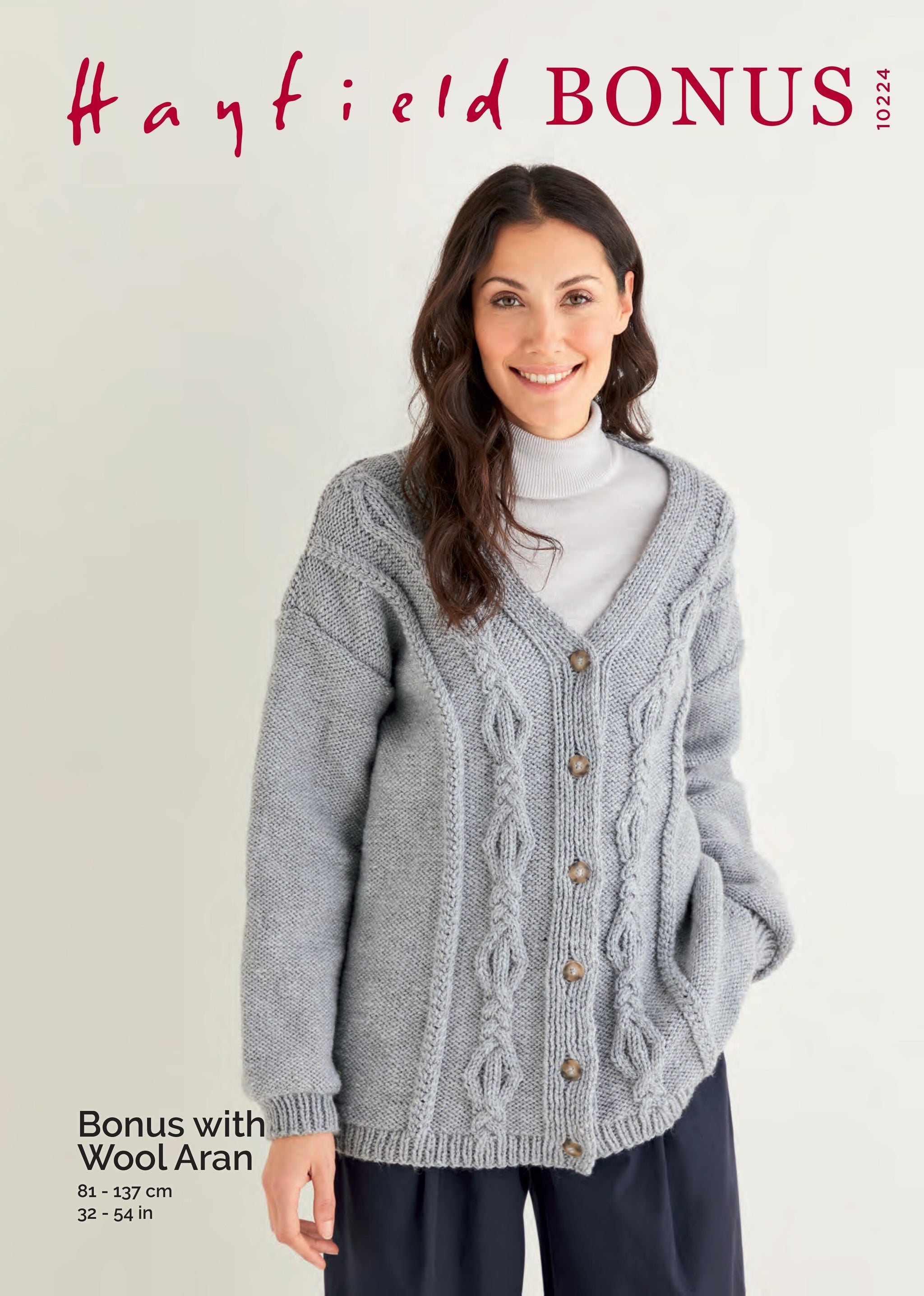 Hayfield 10224 Dropped Shoulder V-Neck Cable Cardigan in Hayfield Bonus Aran with Wool leaflet